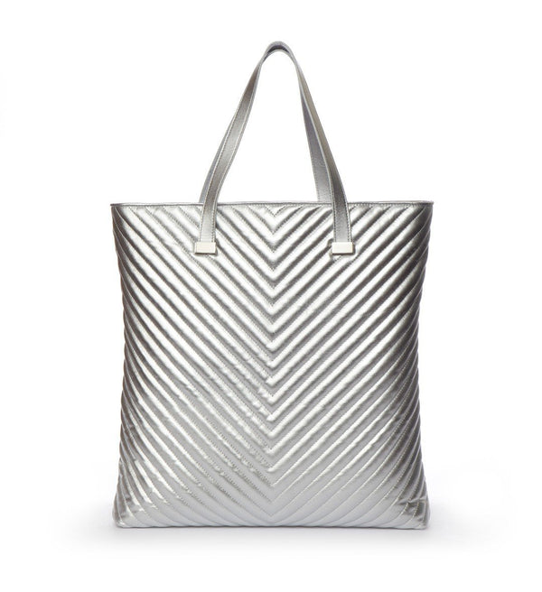 Newport Quilted Tote, Silver Metallic