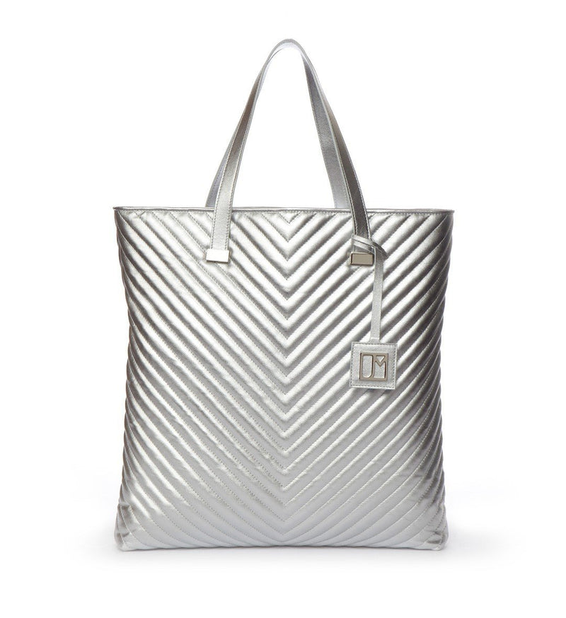 Newport Quilted Tote, Silver Metallic