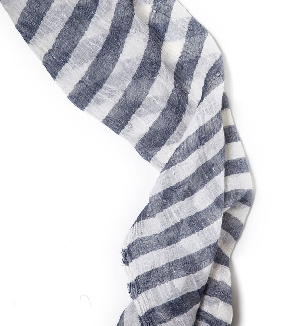 Linen and Cotton Scarf, narrow stripes, Blue & White
